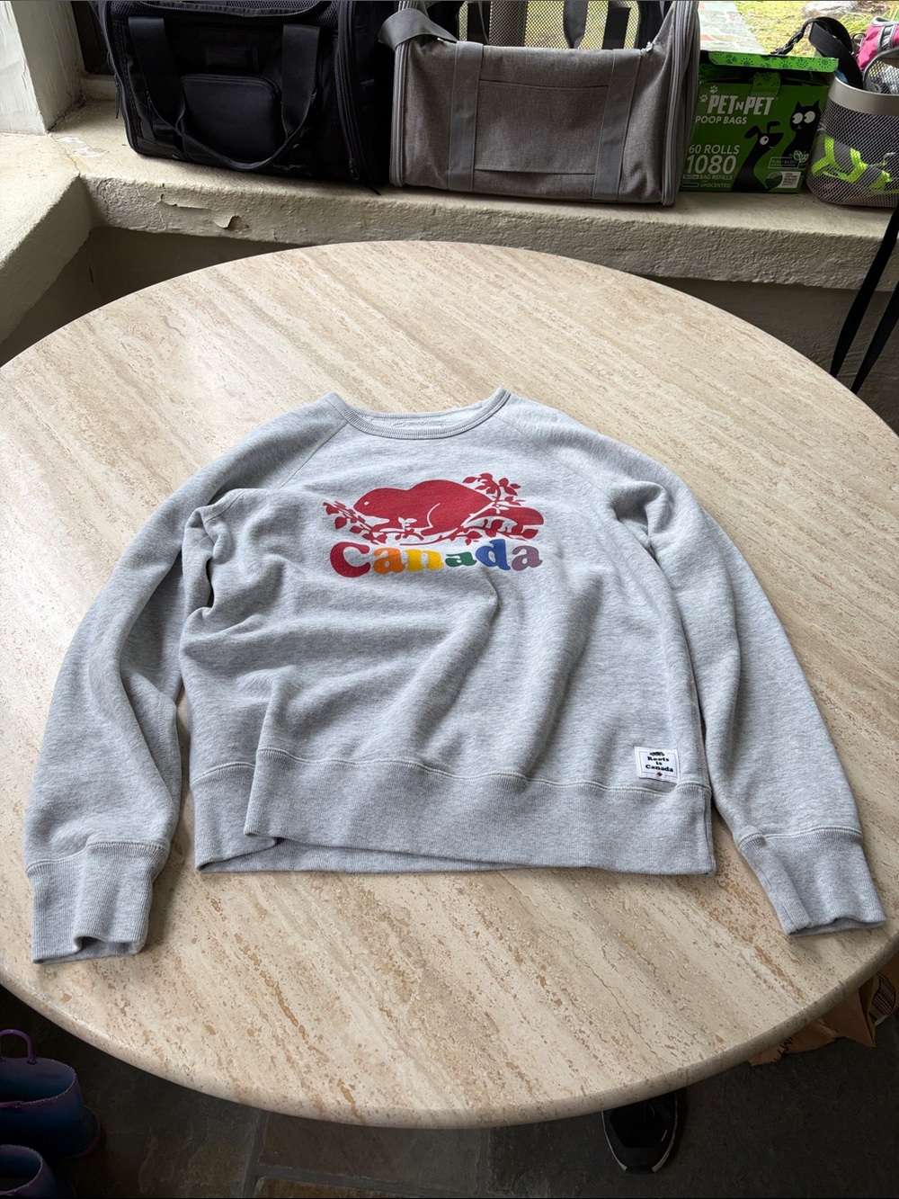 Roots Vintage Gray Canada Crewneck Sweatshirt with Multicolor Logo